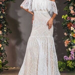 Lulu's White Off-Shoulder Lace Mermaid Gown